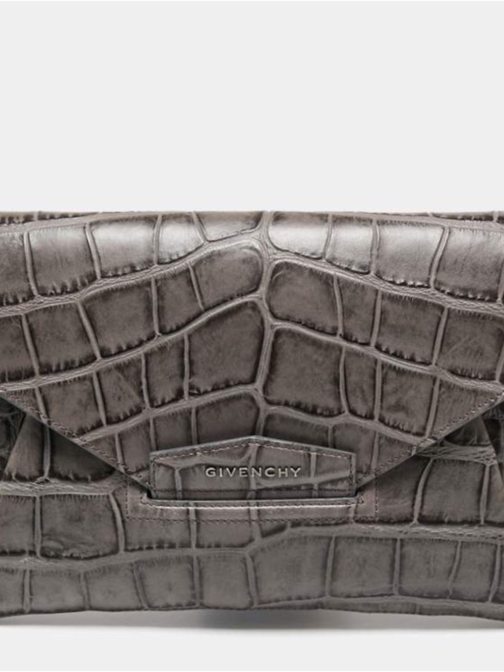 Givenchy Croc-Embossed Leather Envelope Clutch in Gray